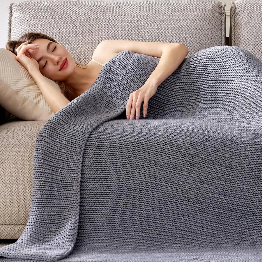 Knitted Weighted Blanket 15lb – Light Grey