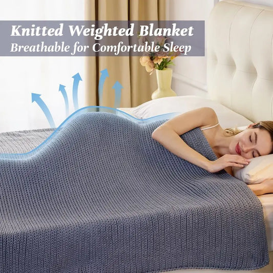 Knitted Weighted Blanket 15lb – Light Grey