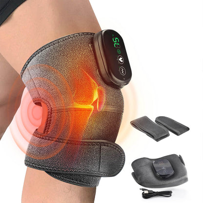 BOOSHAK Heated Vibration Knee Massager with Heat Function Portable Knee Heating Pad Knee Massager for Men Women Adult (Grey)