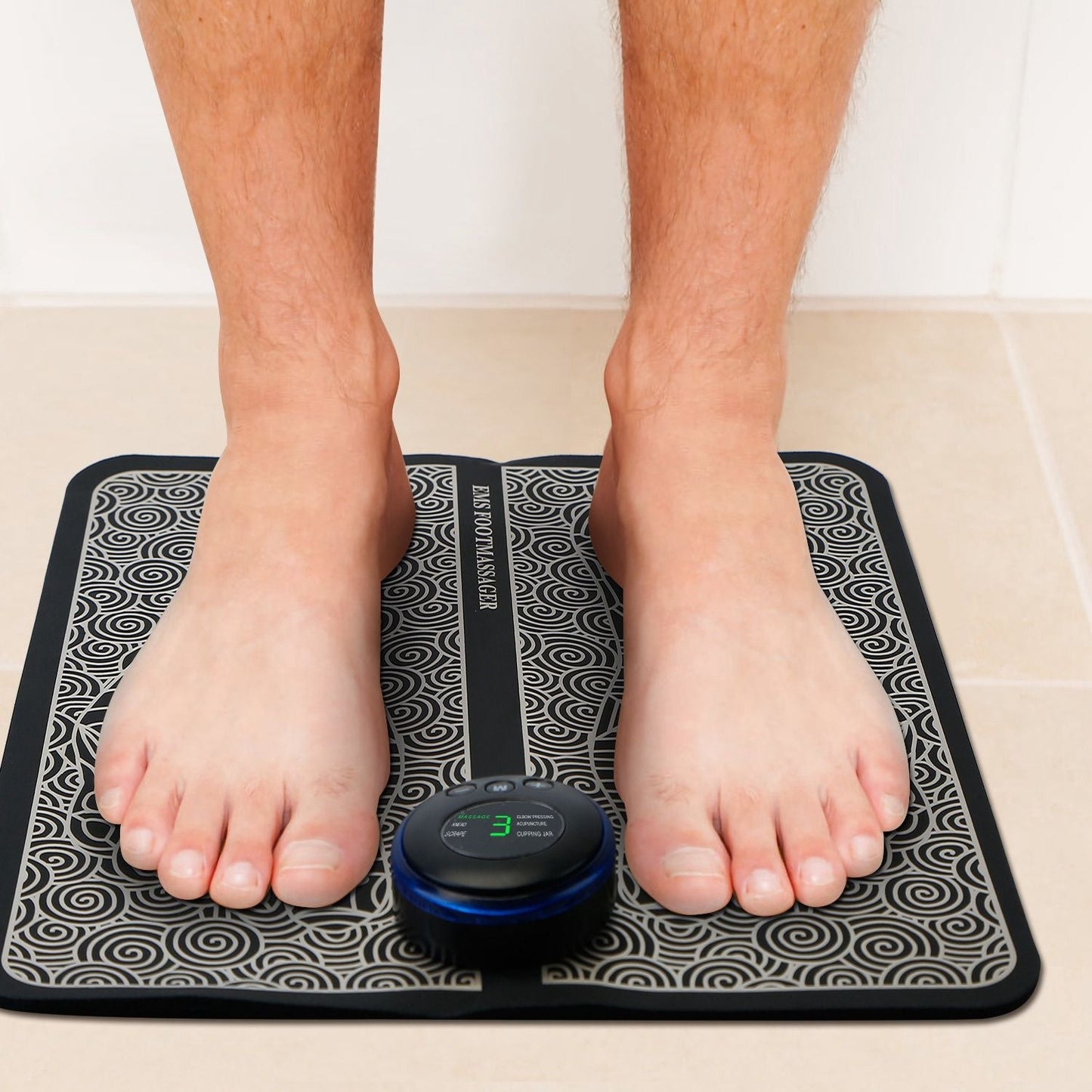 EMS foot massage pad electric stimulator with 6 modes and 9 intensity levels for muscle pain relief and leg reshaping
