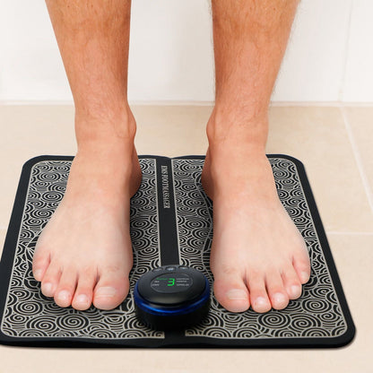 EMS foot massage pad electric stimulator with 6 modes and 9 intensity levels for muscle pain relief and leg reshaping
