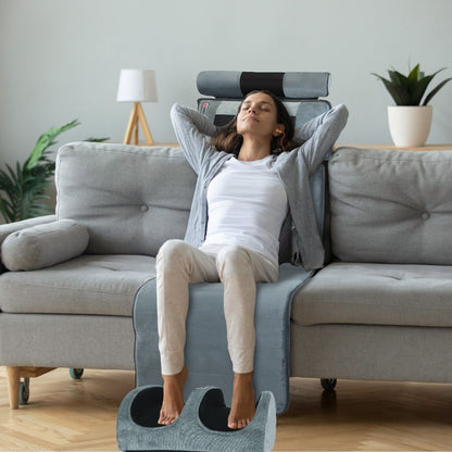 Full body electric massage mat with heating, vibration, detachable neck and foot massagers, head pillow, inflatable lumbar pillow, timer, and anti-slip bottom
