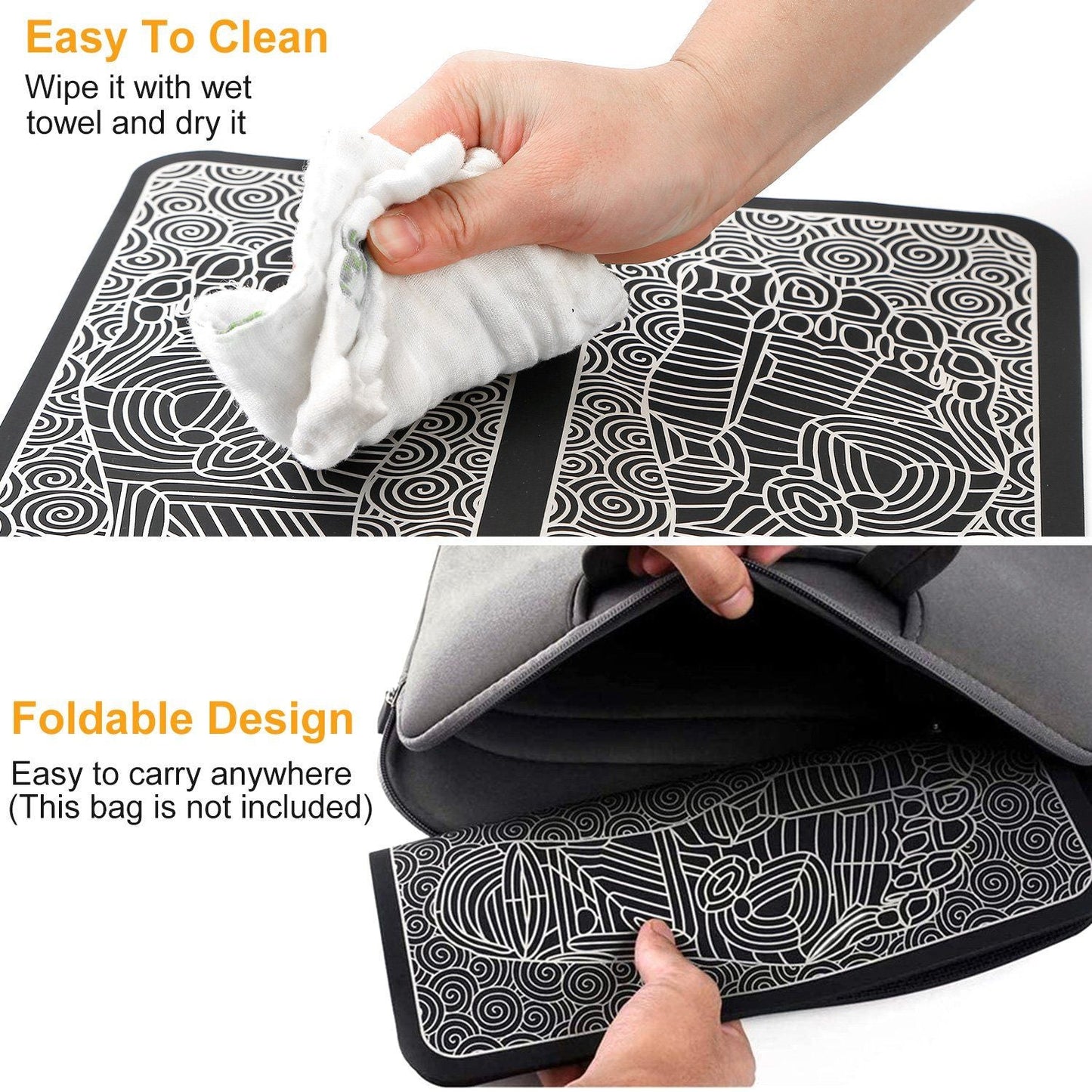 Black EMS foot massage pad with USB cable and control buttons for leg and muscle pain relief