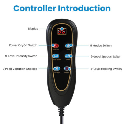 Full body electric massage mat with heating, vibration, detachable neck and foot massagers, head pillow, inflatable lumbar pillow, timer, and anti-slip bottom