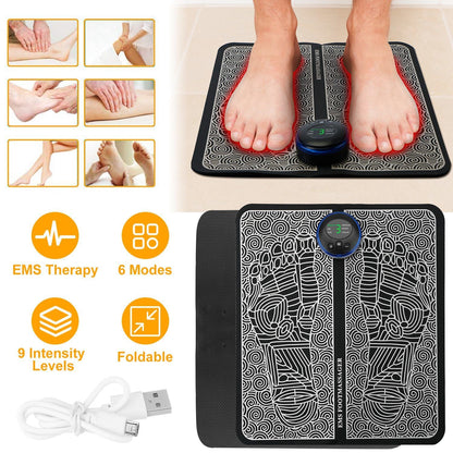 EMS Foot Massage pad electric stimulator with 6 modes and 10 intensity levels for foot and leg pain relief